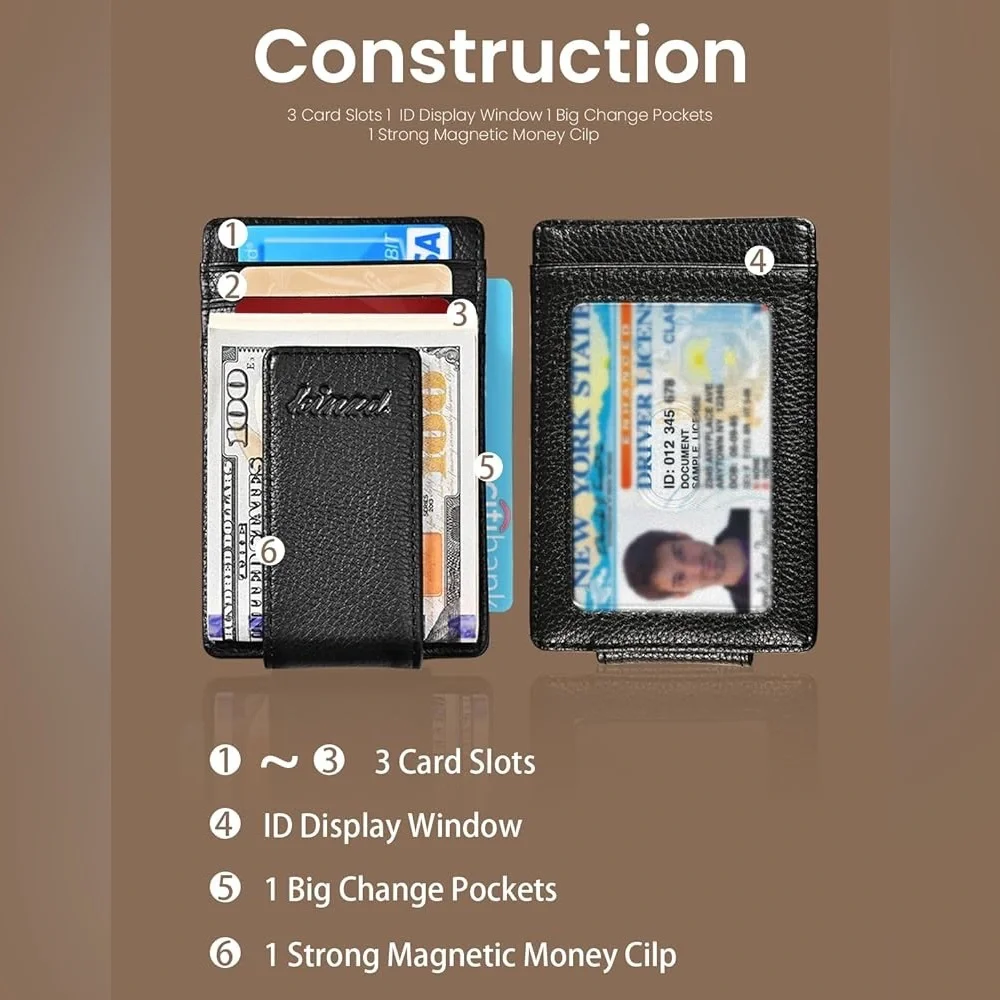 kinzd Money Clip, Front Pocket Wallet, Leather RFID Blocking thin Wallet - Picture 7 of 11